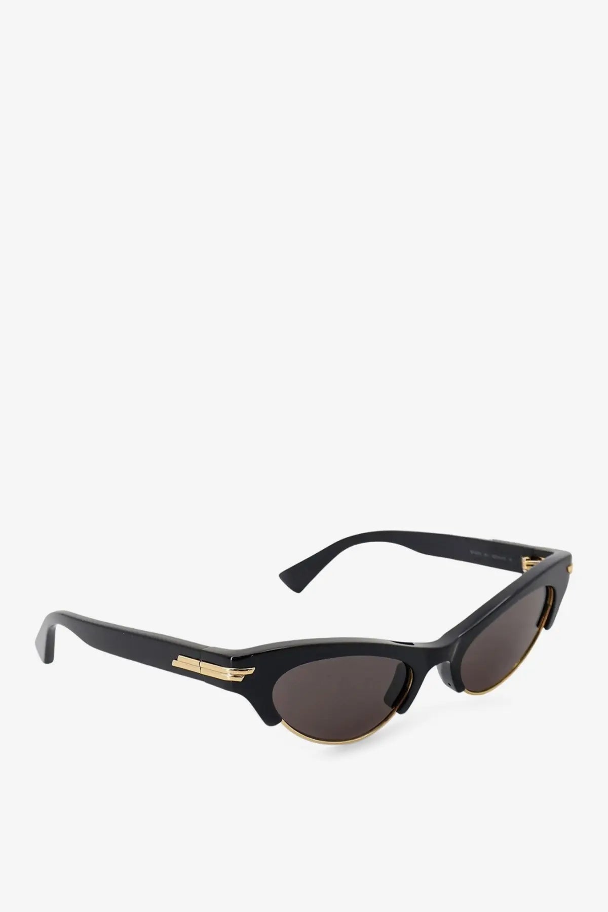 Bottega Veneta women’s angle black acetate cat-eye sunglasses with gold-tone metal accents and dark brown lenses