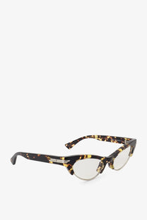 Bottega Veneta women’s brown tortoiseshell acetate cat-eye sunglasses with silver metal accents