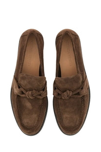 Brown suede loafers by bottega veneta with knotted front detail and black rubber soles for women