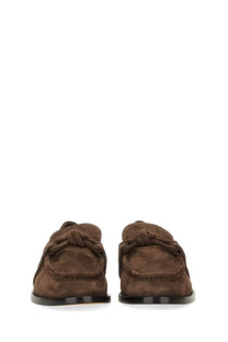 Bottega Veneta women’s Astaire loafer brown suede with knotted detail at the front for stylish comfort
