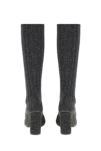 Bottega Veneta women’s atomic boot grey dark gray sparkly knit knee-high boots with chunky heel