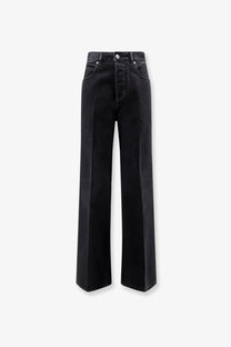Bottega Veneta women’s black high-waisted wide-leg denim trousers with straight cut and classic five-pocket design