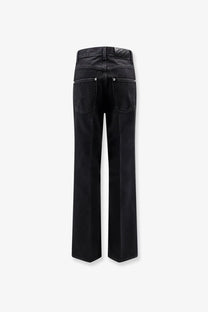 Bottega Veneta women’s black denim trousers with straight-leg cut and quilted belt loop detail