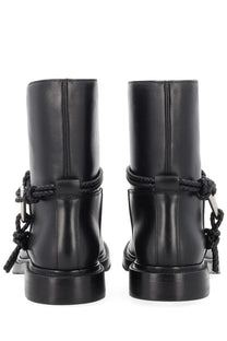 Bottega Veneta women’s black leather ankle boots with braided rope detailing and metal hardware