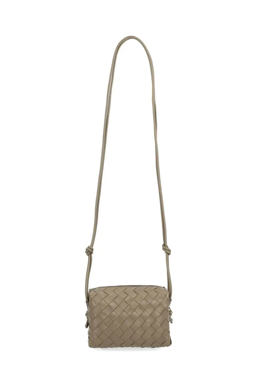 Beige woven leather crossbody bag with long adjustable strap bottega veneta women’s camera bag loop mini beige