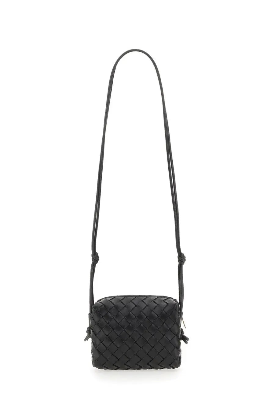 Bottega veneta women’s camera bag loop mini black woven leather crossbody bag with sleek rectangular shape and adjustable strap