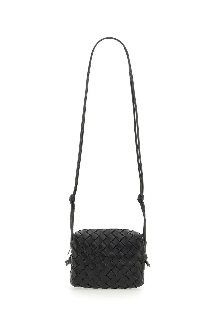 Bottega Veneta women’s camera bag loop mini black black woven leather crossbody bag with long adjustable strap