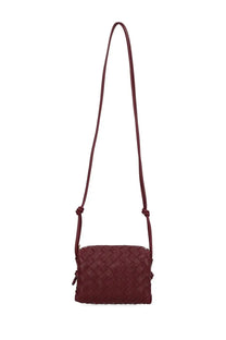 Bottega Veneta women’s camera bag loop mini in burgundy woven leather with a long adjustable crossbody strap