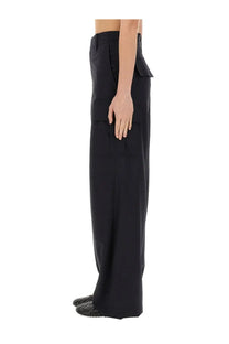 Bottega veneta women’s black wide-leg cargo pants with multiple flap pockets and structured minimalist design