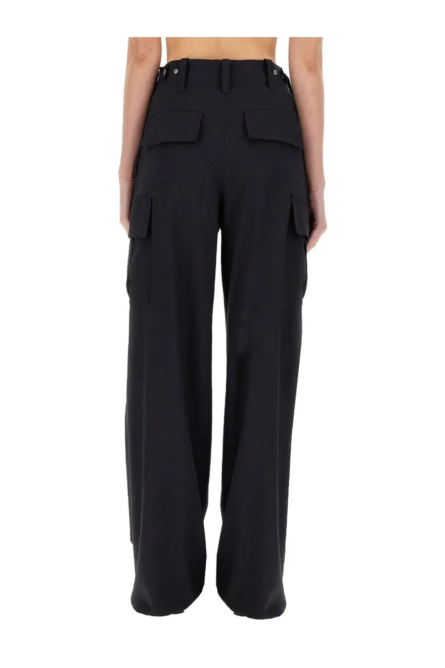 Black wide-leg cargo pants with two front flap and side pockets by bottega veneta for women
