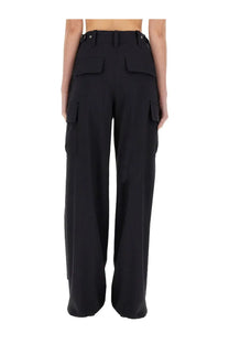 Black wide-leg cargo pants with two front flap and side pockets by bottega veneta for women
