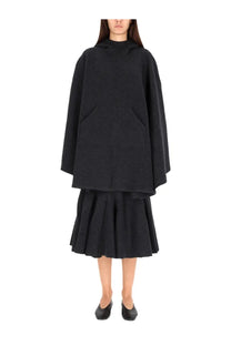 Black oversized hooded coat with wide sleeves and front pockets in cashmere by bottega veneta