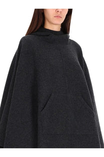 Bottega Veneta women’s grey cashmere coat with dark gray woolen cape high collar and front pocket