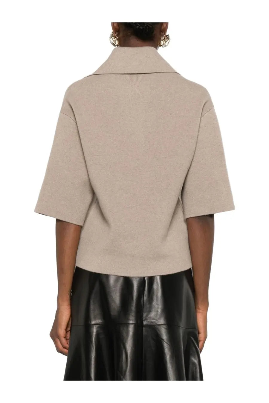 Beige wool blend cropped coat with structured collar and short sleeves from bottega veneta womens cashmere polo shirt range