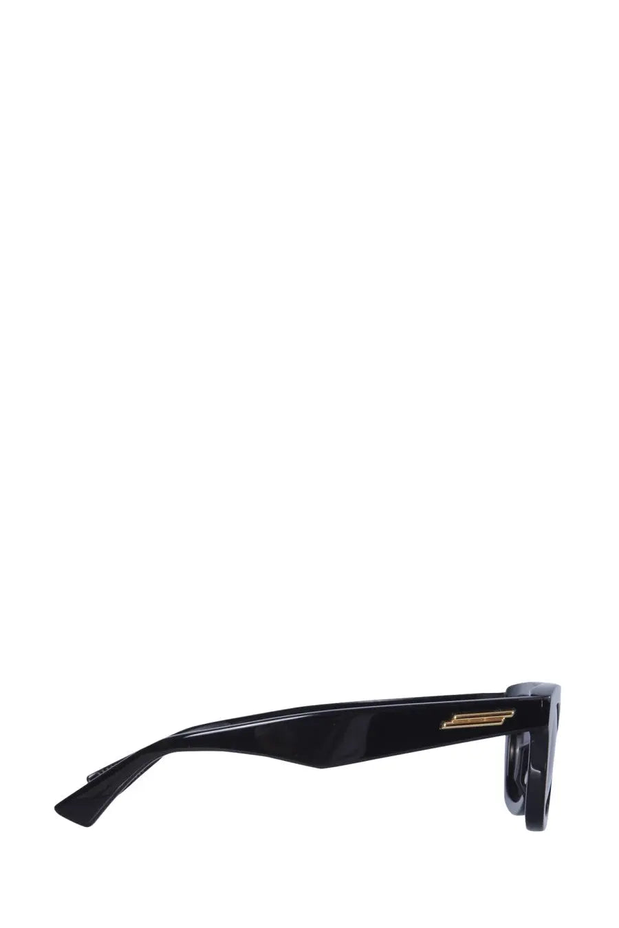 Bottega Veneta women’s classic sunglasses featuring a black glossy acetate frame with gold-tone metal detailing