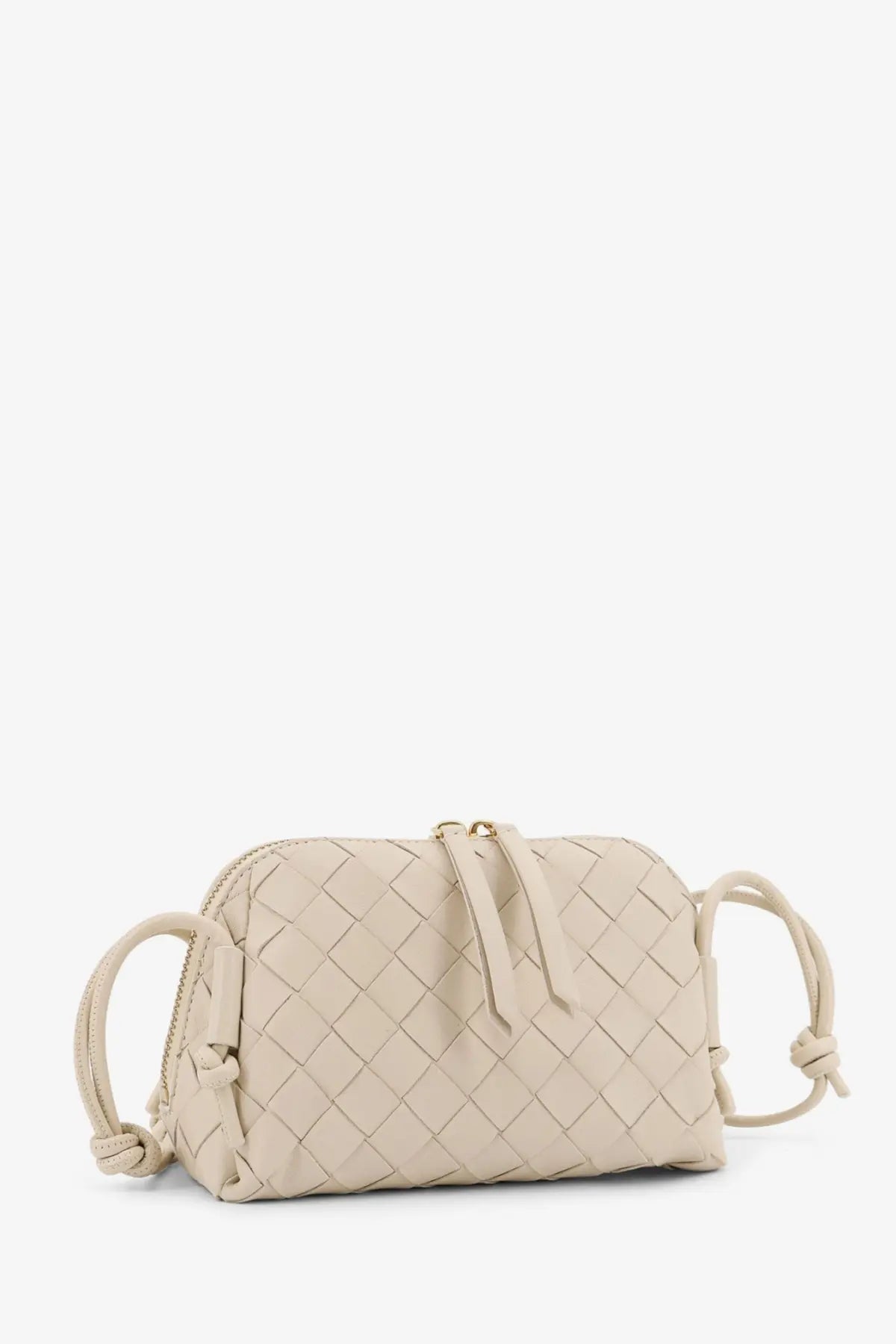 Beige woven leather crossbody bag with braided straps and gold-tone hardware by Bottega Veneta women’s concert pouch leather crossbody bag gold