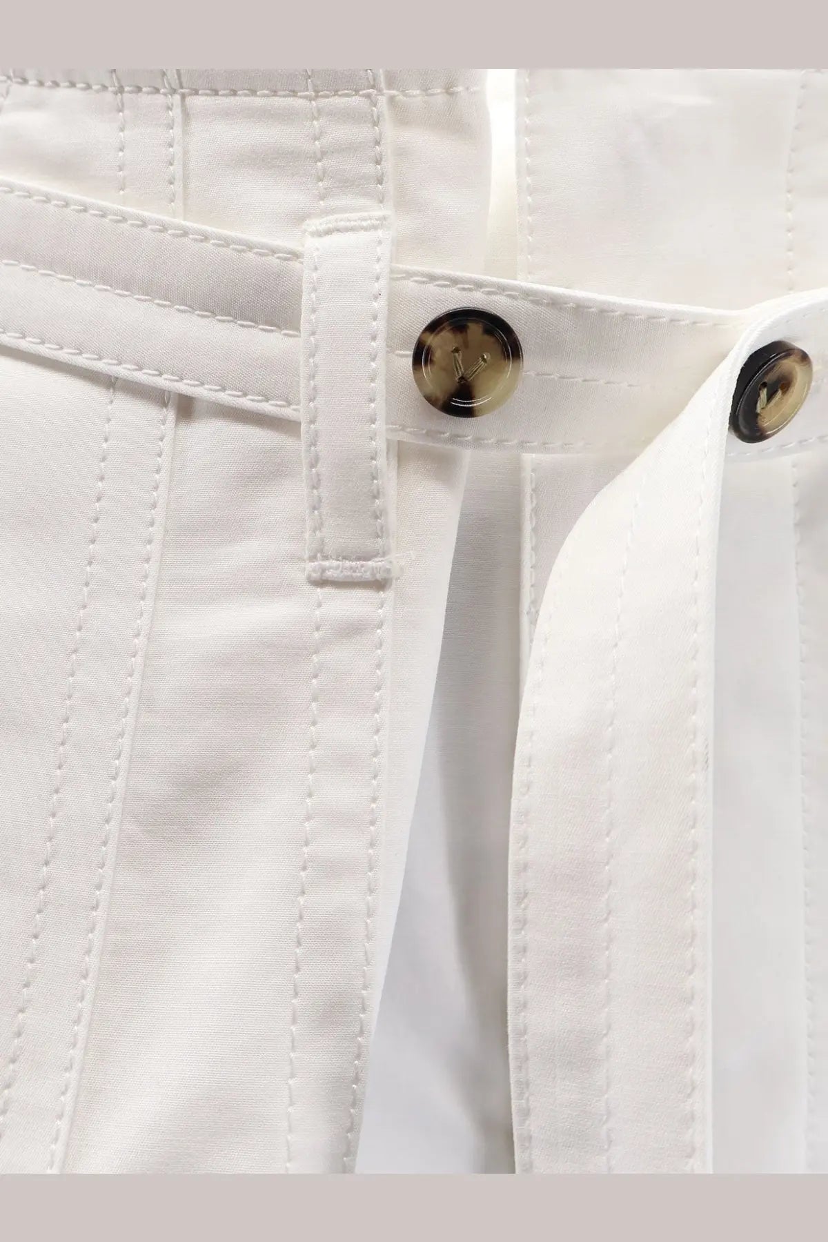 Bottega Veneta women’s white cotton bermuda shorts with gold-tone buttons and clean precise stitching