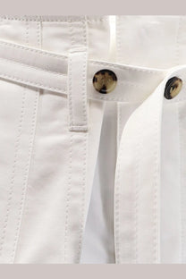 Bottega Veneta women’s white cotton bermuda shorts with gold-tone buttons and clean precise stitching