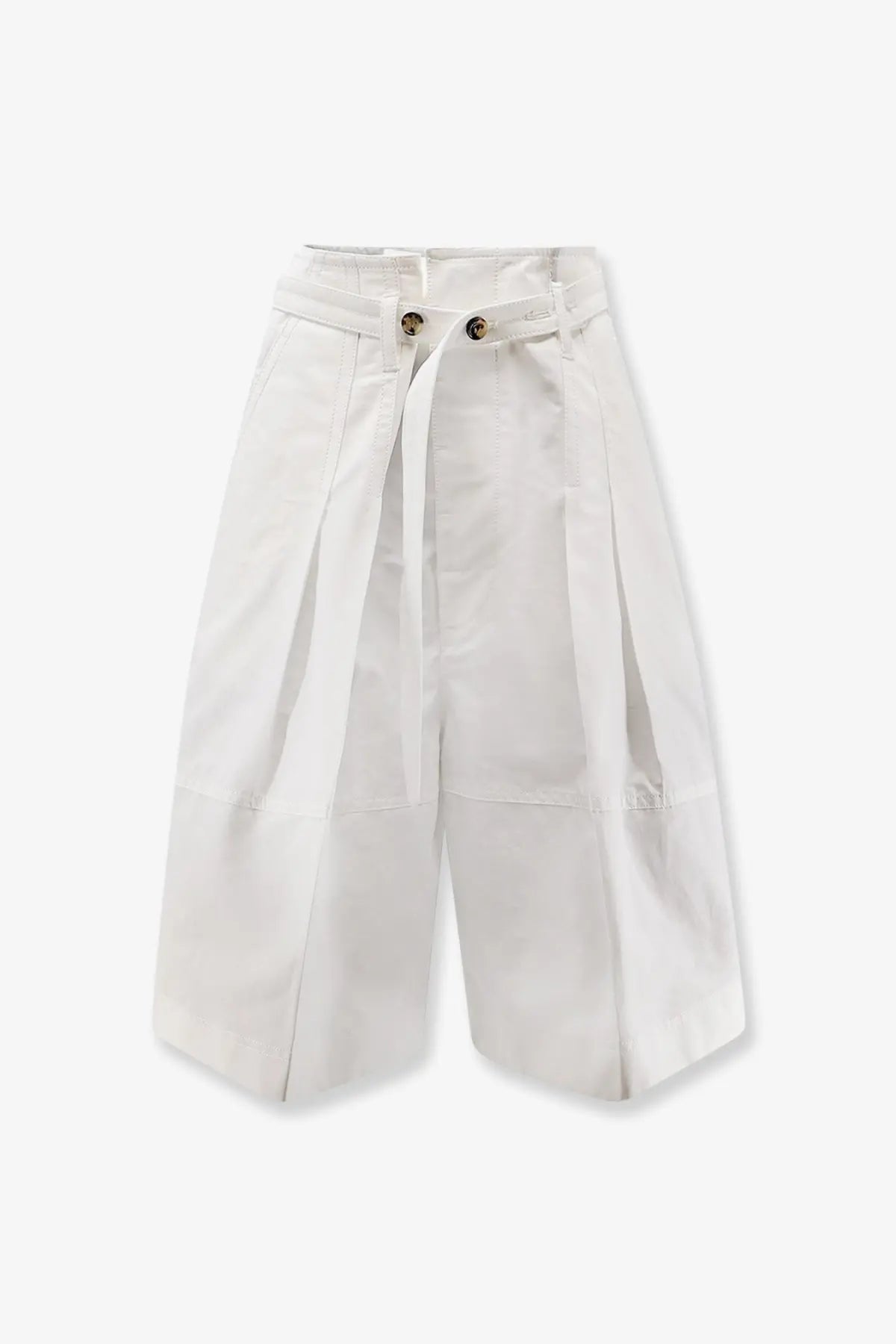 Bottega Veneta women’s white cotton bermuda shorts with high-waisted belted waist and button closures