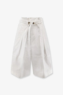 Bottega Veneta women’s white cotton bermuda shorts with high-waisted belted waist and button closures
