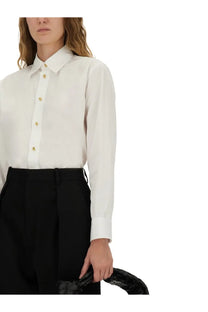Bottega Veneta women’s white cotton poplin shirt with long sleeves and gold toned buttons