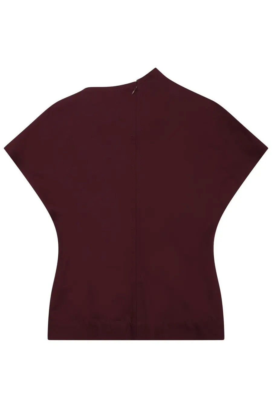 Bottega veneta women’s draped top in deep burgundy with high neckline and wide flowing sleeves in soft fabric