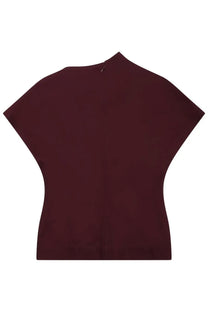 Bottega veneta women’s draped top in deep burgundy with high neckline and wide flowing sleeves in soft fabric