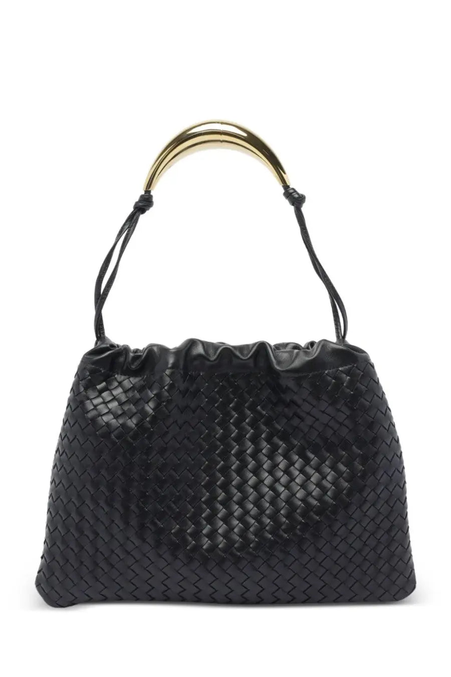 Bottega Veneta women’s dustbag bag black black woven leather handbag with gold tone curved handle