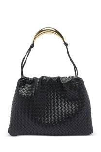 Bottega Veneta women’s dustbag bag black black woven leather handbag with gold tone curved handle