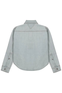 Bottega Veneta women’s extra bleach denim shirt in light blue with classic collar and buttoned cuffs