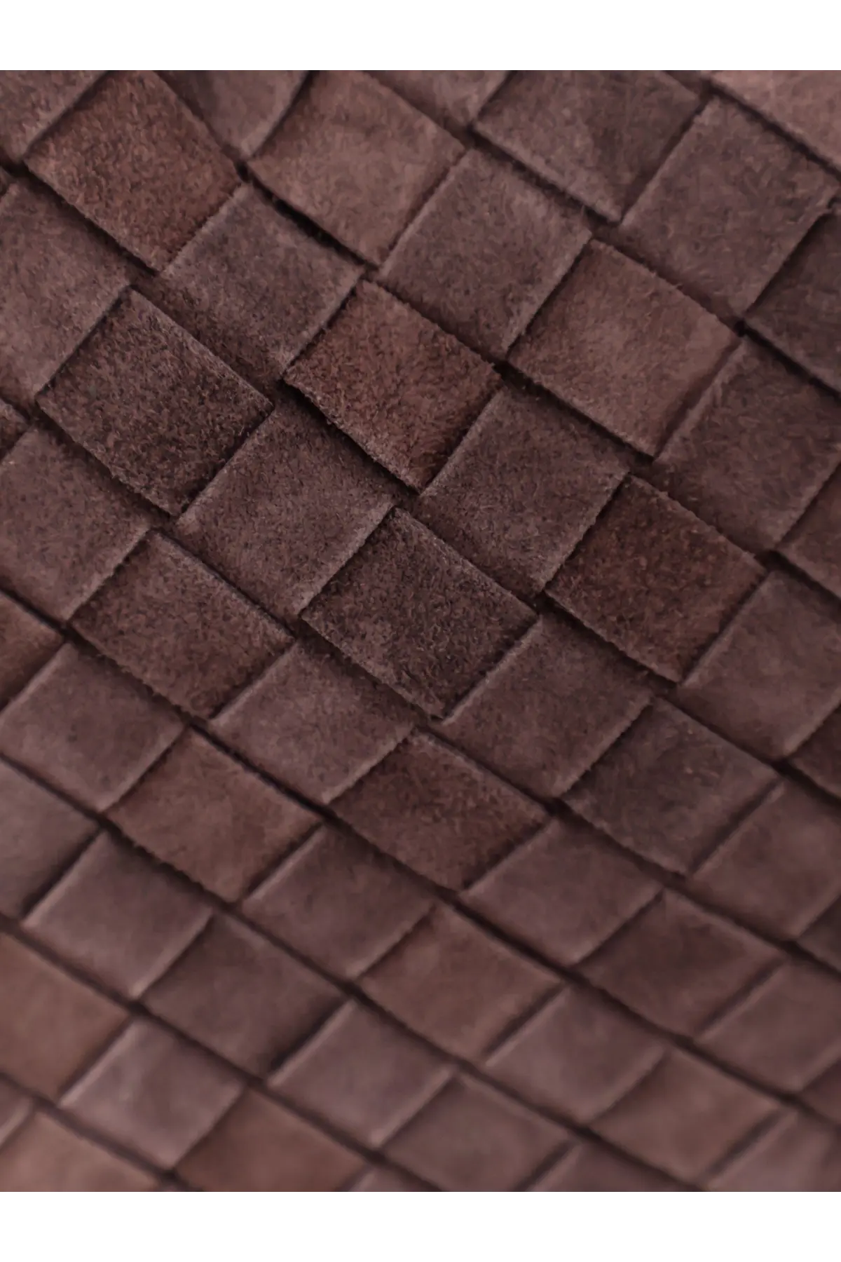Brown suede woven strap with diamond-patterned texture on bottega veneta women’s hop leather shoulder bag brown