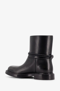 Black leather ankle boot with braided strap detail by bottega veneta womens james leather ankle boots black