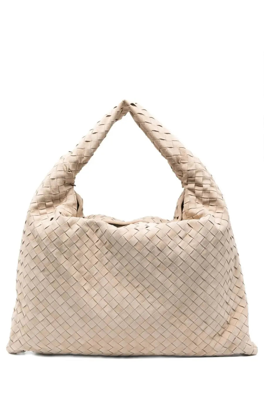 Beige woven leather hobo bag with twisted handles by bottega veneta for women large hop bag