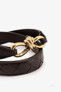 Bottega Veneta women’s dark brown leather belt with gold-tone knot style buckle woven design