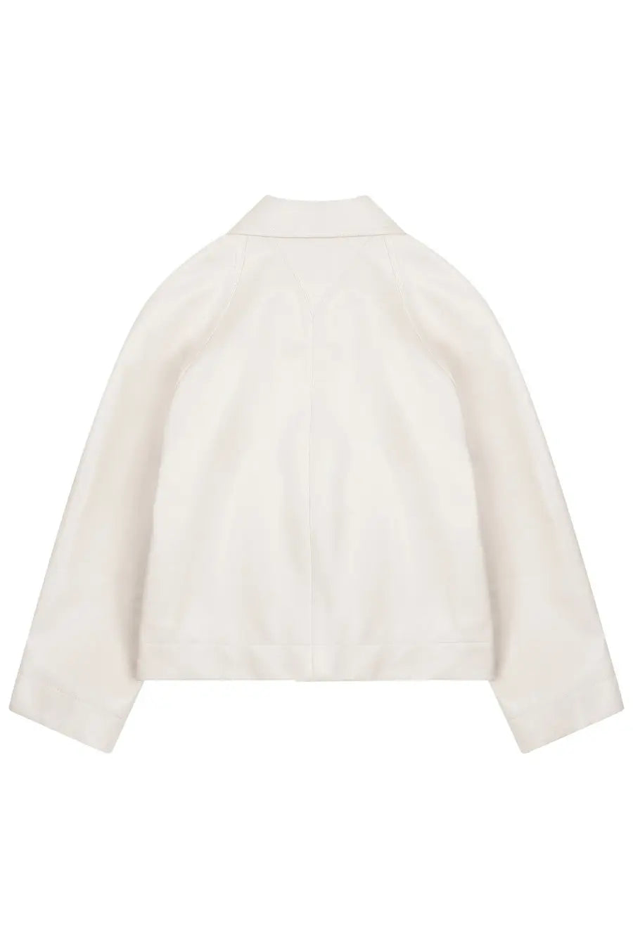 Bottega Veneta women’s cream-colored lightweight cotton jacket with relaxed fit and subtle vertical seam detailing