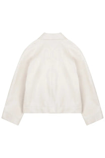 Bottega Veneta women’s cream-colored lightweight cotton jacket with relaxed fit and subtle vertical seam detailing