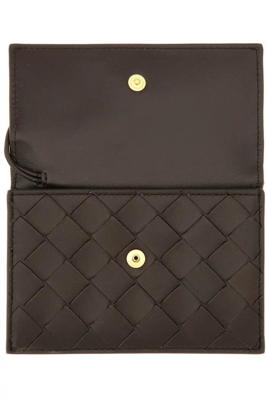 Bottega veneta women’s lets go card holder in brown woven leather with gold-tone hardware for everyday use