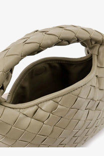 Bottega Veneta women’s mini hop leather crossbody bag beige with woven leather and rounded top handle