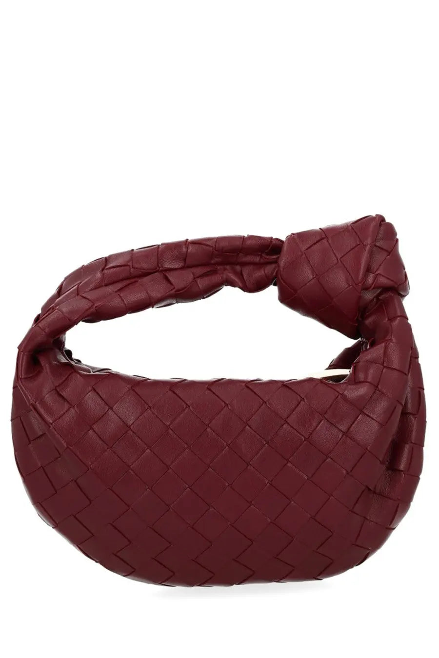 Bottega Veneta women’s mini Jodie bag in deep burgundy intrecciato leather with woven knot handle