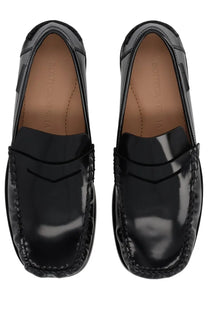 Bottega Veneta women’s moccasins Truman black patent leather loafers with glossy finish and visible stitching