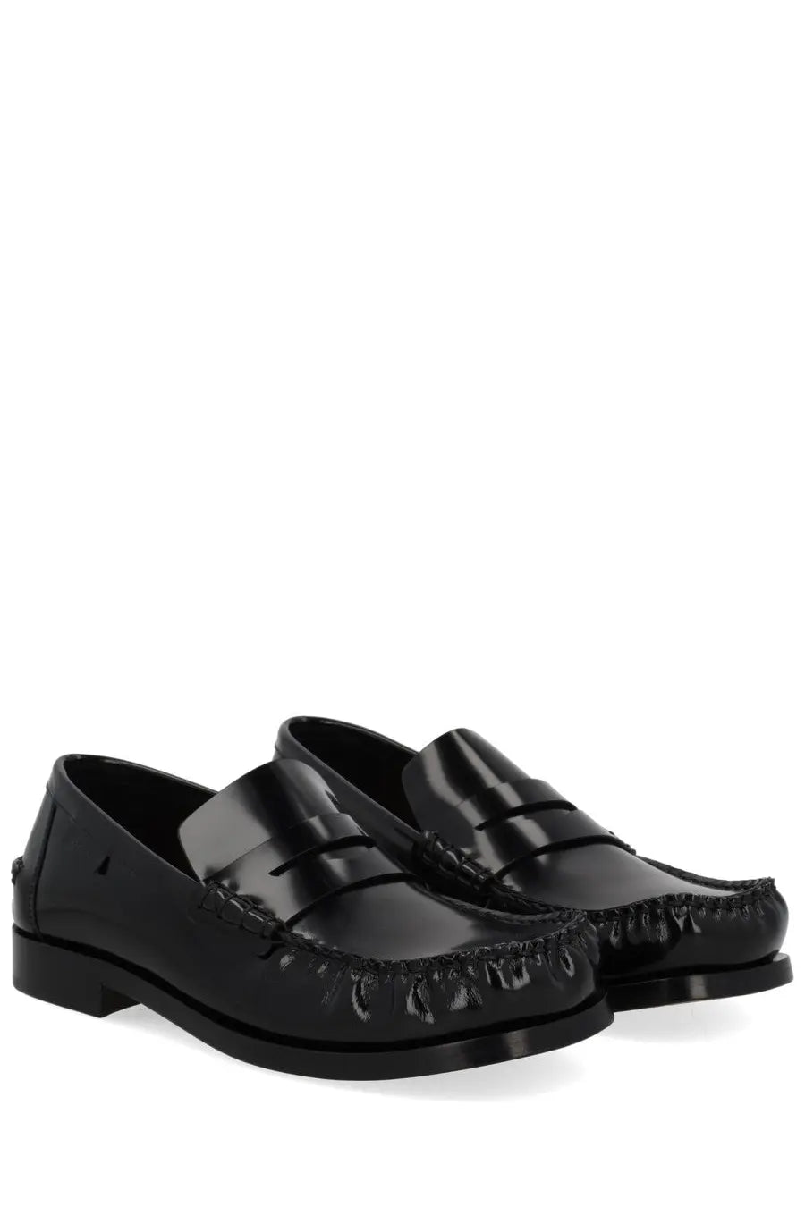 Bottega Veneta women’s moccasins Truman black black patent leather penny loafers with glossy finish and stitched detailing