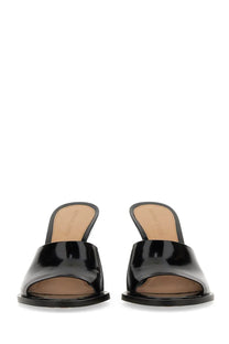 Bottega Veneta women’s mule cha cha black patent leather mules with sleek glossy finish and low block heel