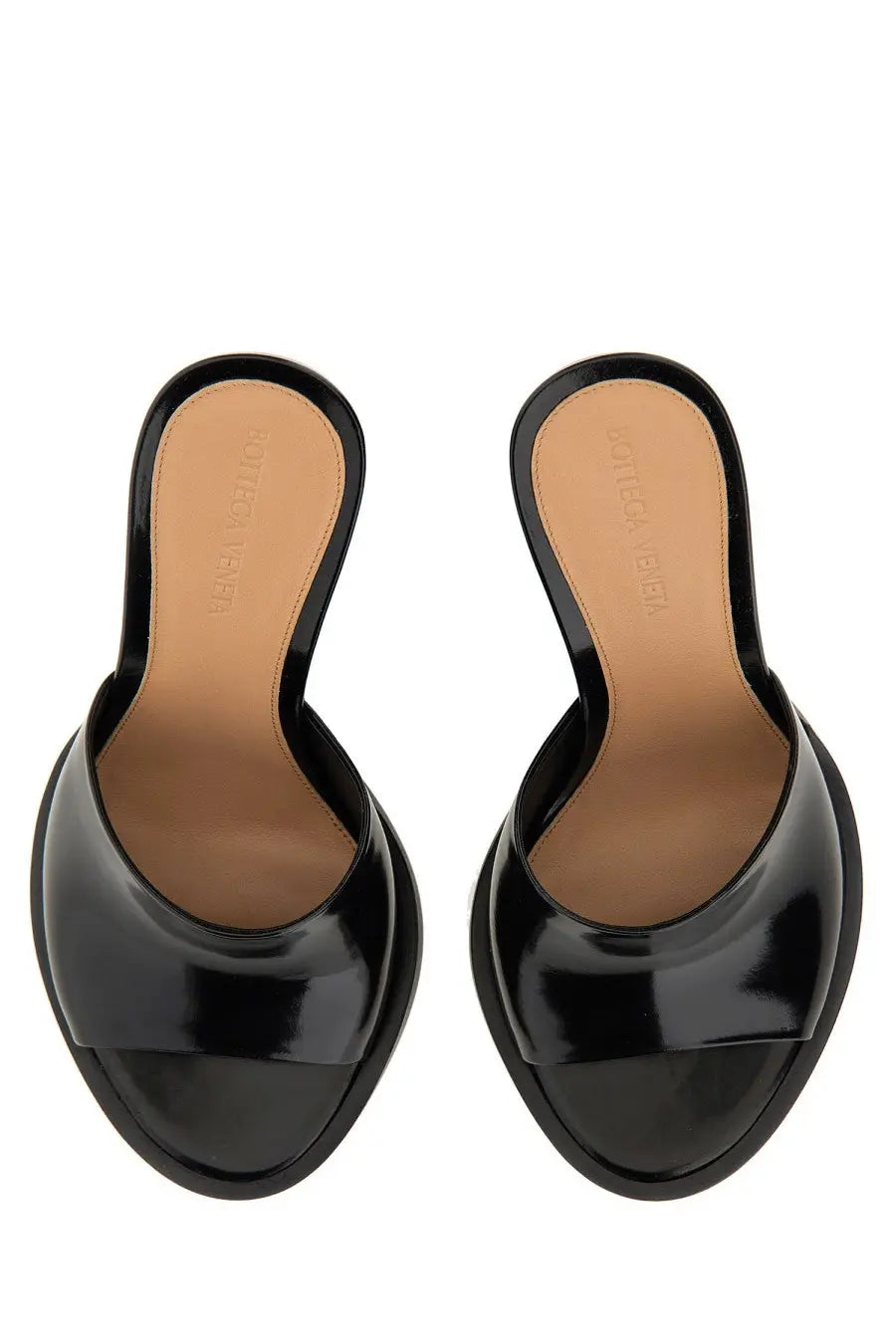 Bottega Veneta women’s mule cha cha black patent leather mules with glossy finish and low heel