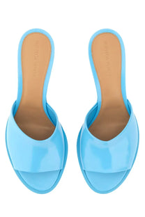 Bottega Veneta women’s mule cha cha blue bright blue patent leather mules with sleek minimalist design and logo insole