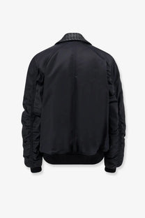 Bottega Veneta women’s black bomber jacket with textured woven collar smooth nylon fabric and ribbed cuffs