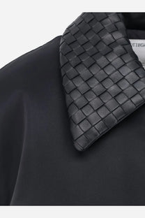 Black woven leather collar with interlaced pattern on bottega veneta women’s nylon jacket black