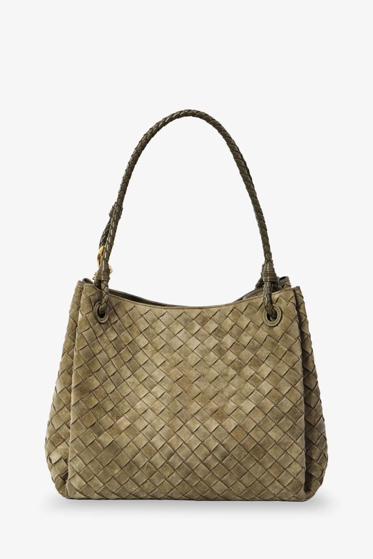 Olive green woven leather tote bag with braided handles by bottega veneta for women