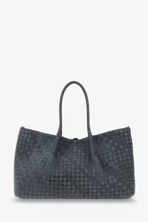 Dark gray woven leather tote bag with structured handles from bottega veneta womens pinacoteca suede handbag cloudy collection