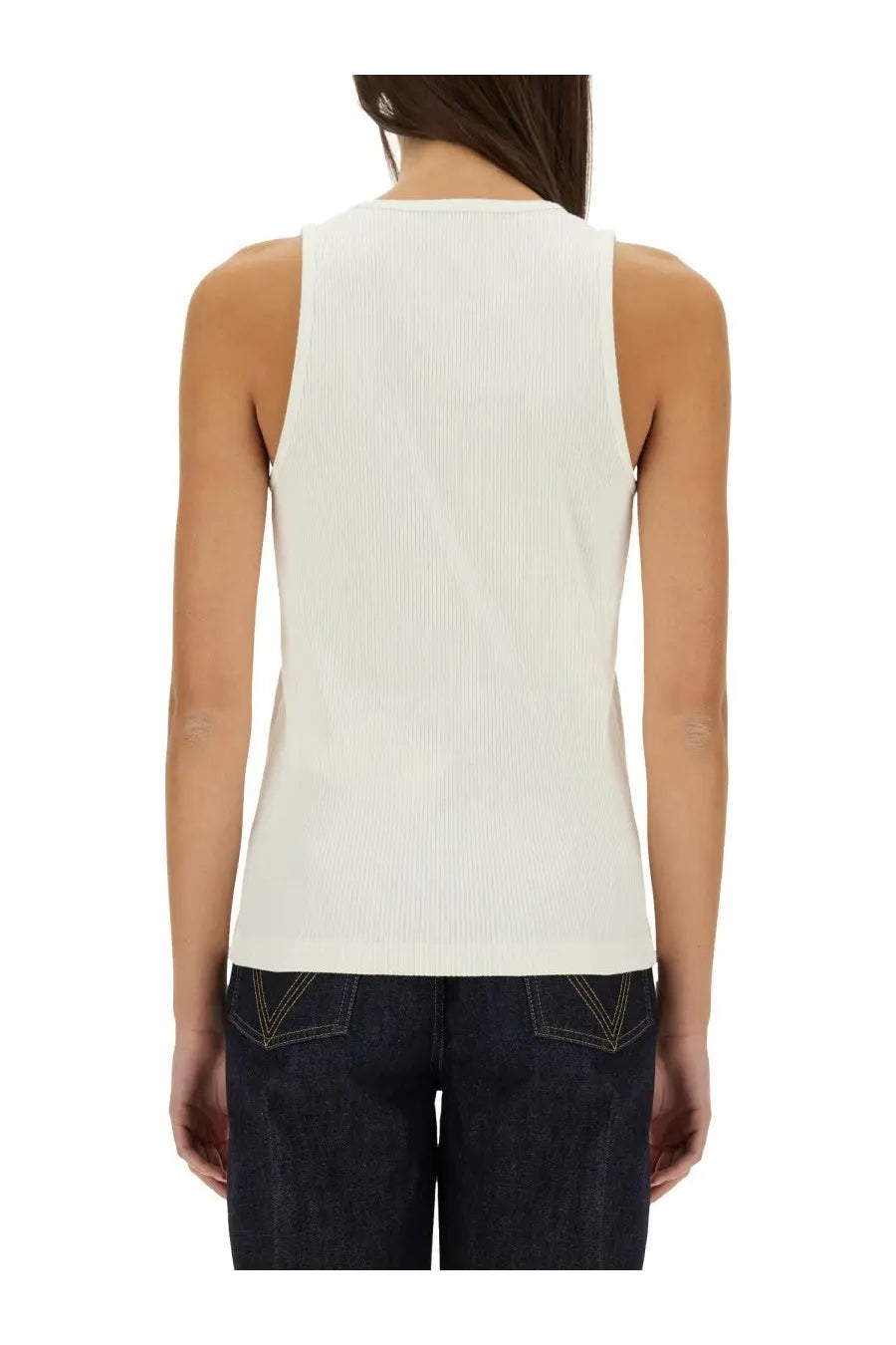 A white ribbed knit sleeveless top from Bottega Veneta made of cotton jersey with a fitted simple design