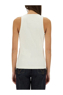 A white ribbed knit sleeveless top from Bottega Veneta made of cotton jersey with a fitted simple design